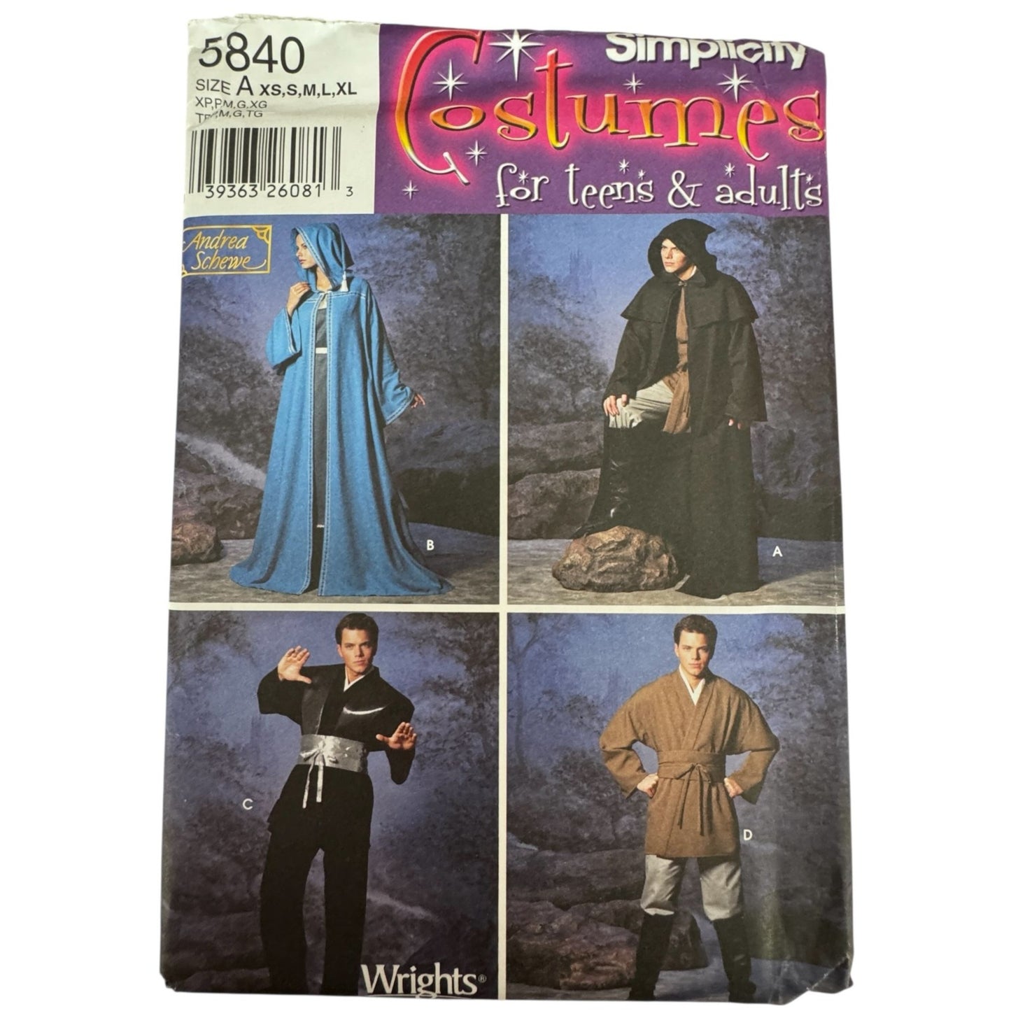 Simplicity Sewing Pattern 5840 Hooded Cloak Robe Medieval Sci-Fi Costume Fantasy Tunic XS-XL Uncut