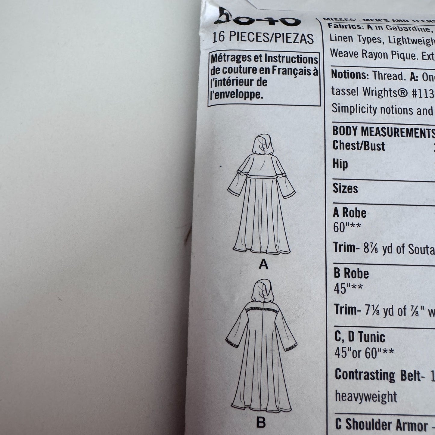 Simplicity Sewing Pattern 5840 Hooded Cloak Robe Medieval Sci-Fi Costume Fantasy Tunic XS-XL Uncut
