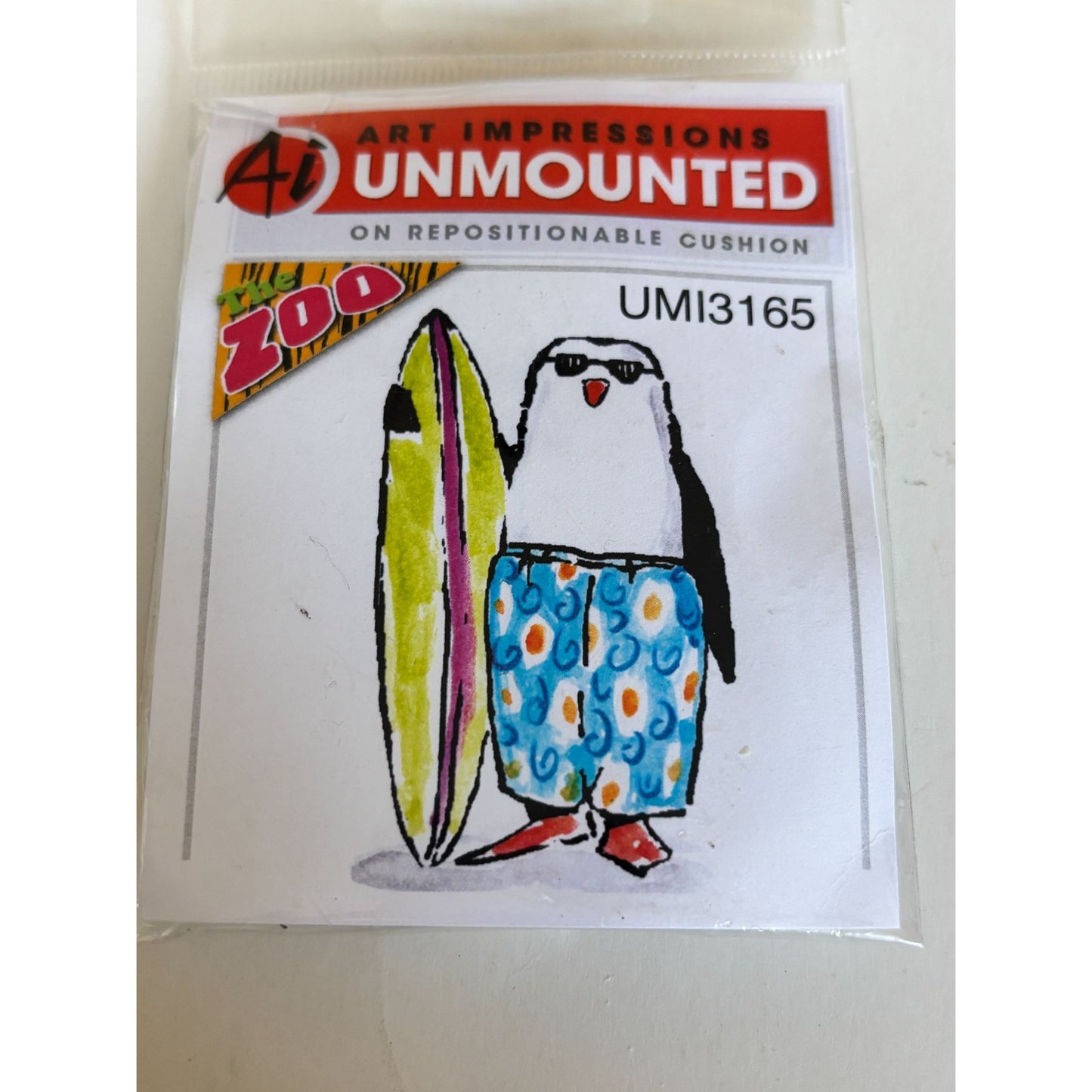Art Impressions Rubber Stamp Surfing Penguin Beach Zoo Craft Cardmaking Funny
