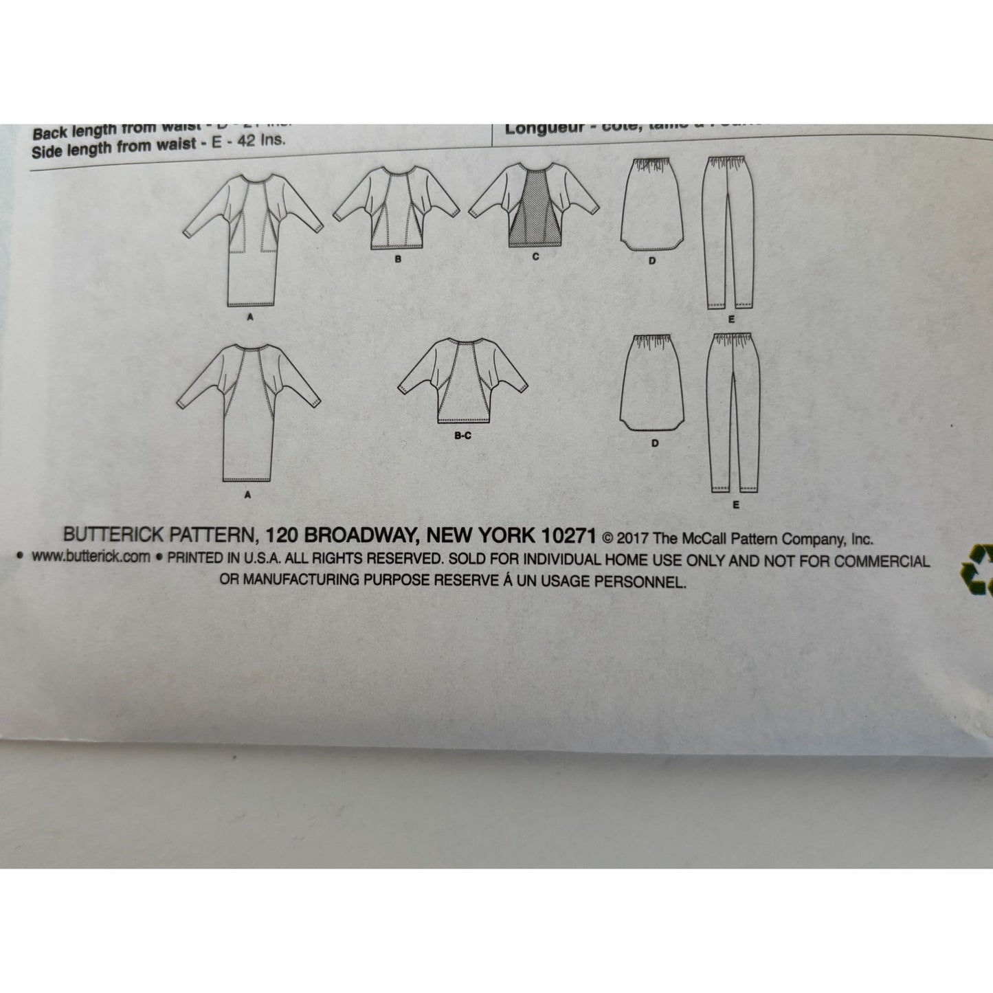 Butterick Sewing Pattern B6525 Dress Tunic Skirt Pants Easy Work Outfit UC 4-14