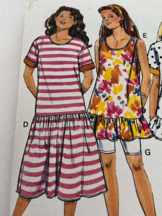 Butterick Sewing Pattern 6182 Girls Dress Top Shorts Leggings 90s 7 8 10 Uncut