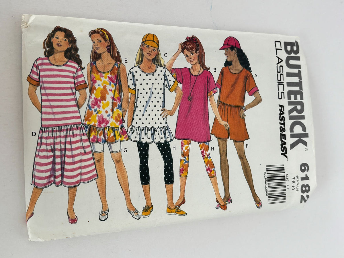 Butterick Sewing Pattern 6182 Girls Dress Top Shorts Leggings 90s 7 8 10 Uncut