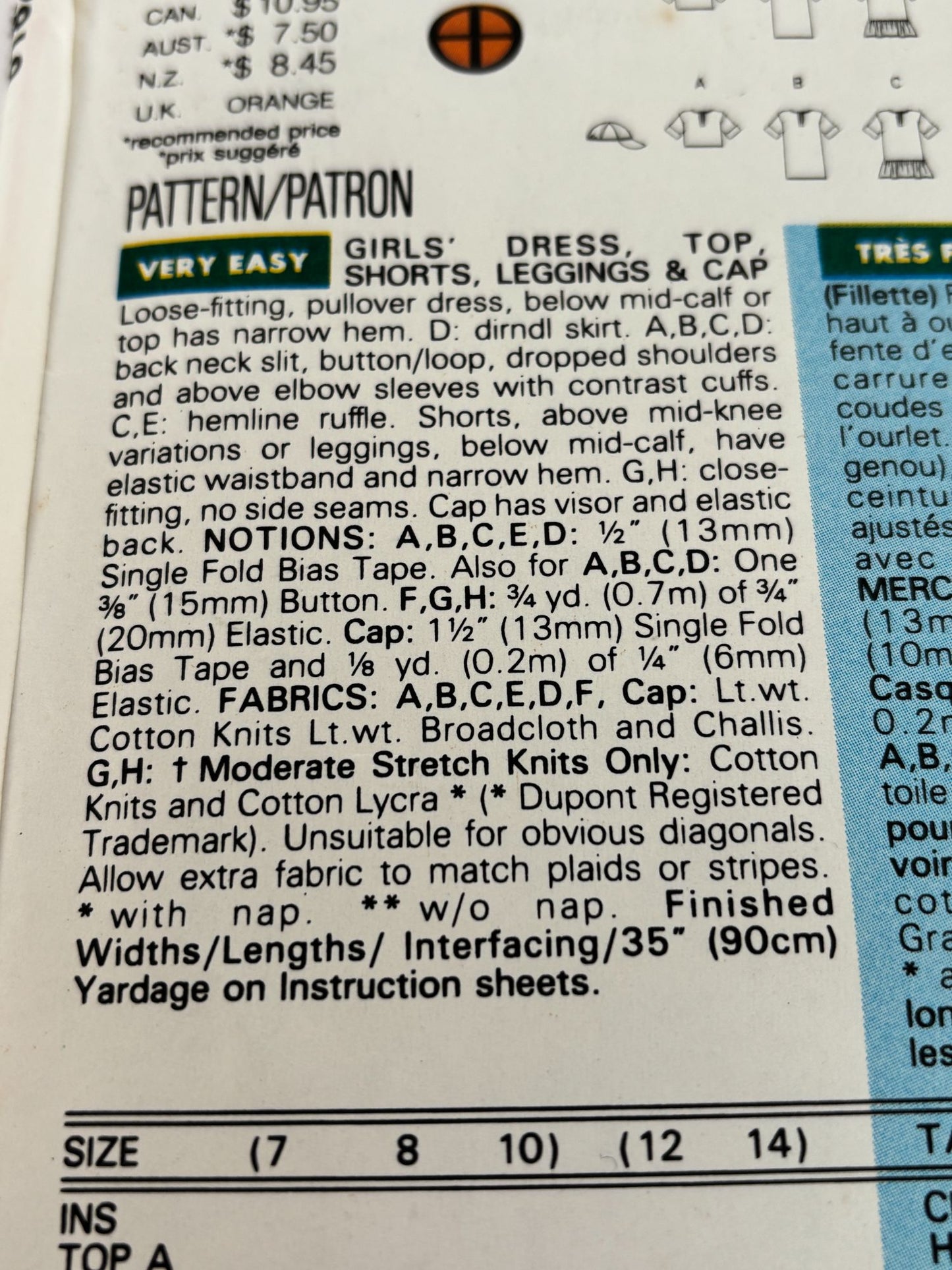 Butterick Sewing Pattern 6182 Girls Dress Top Shorts Leggings 90s 7 8 10 Uncut