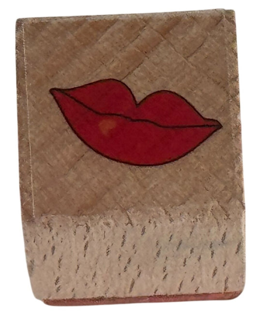 Red Lips Wooden Rubber Stamp Valentines Day Cardmaking Love Kiss Mouth Smile