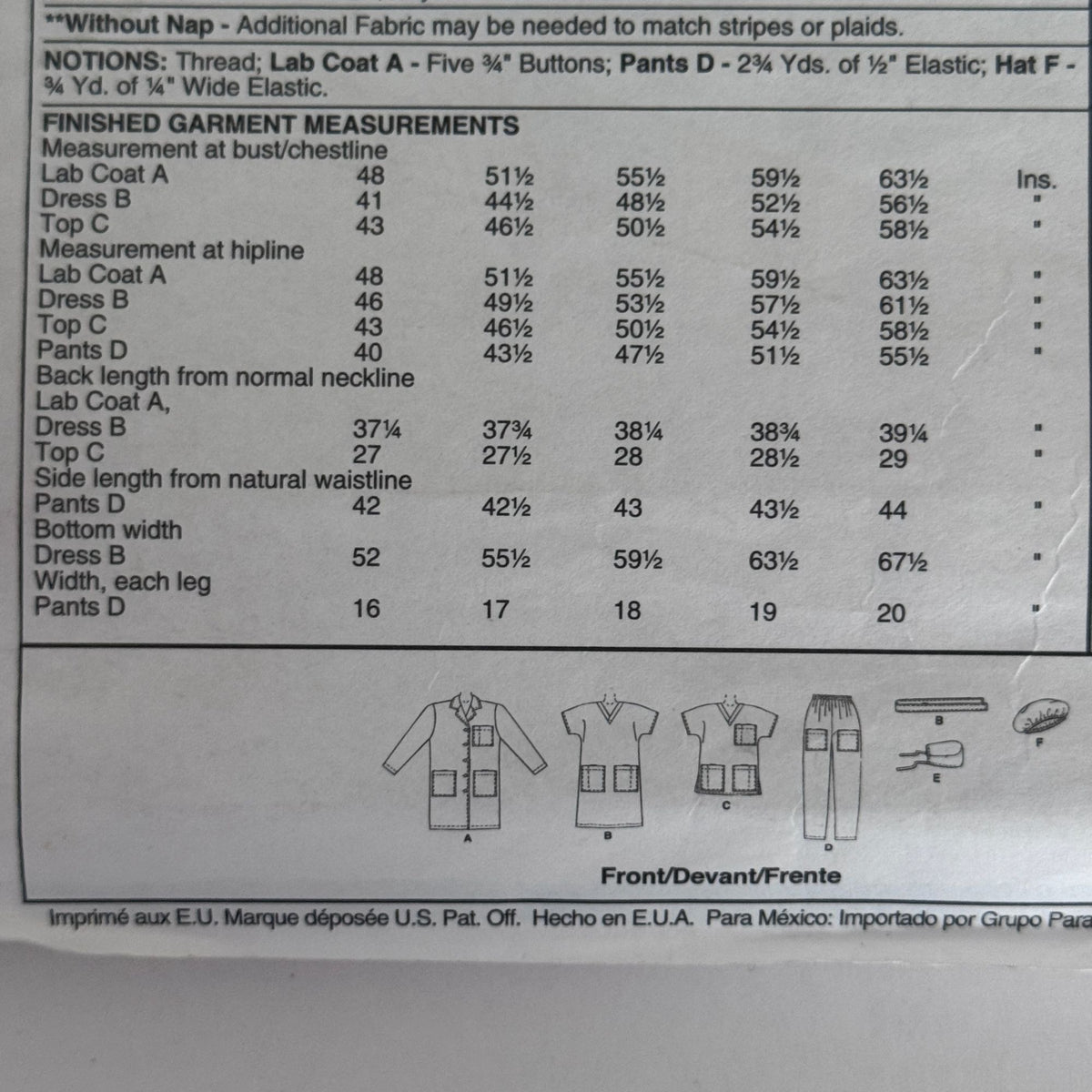 McCalls Sewing Pattern M6107 Medical Scrubs Lab Coat Doctor Nurse Uniform 42-48 Uncut Hospital