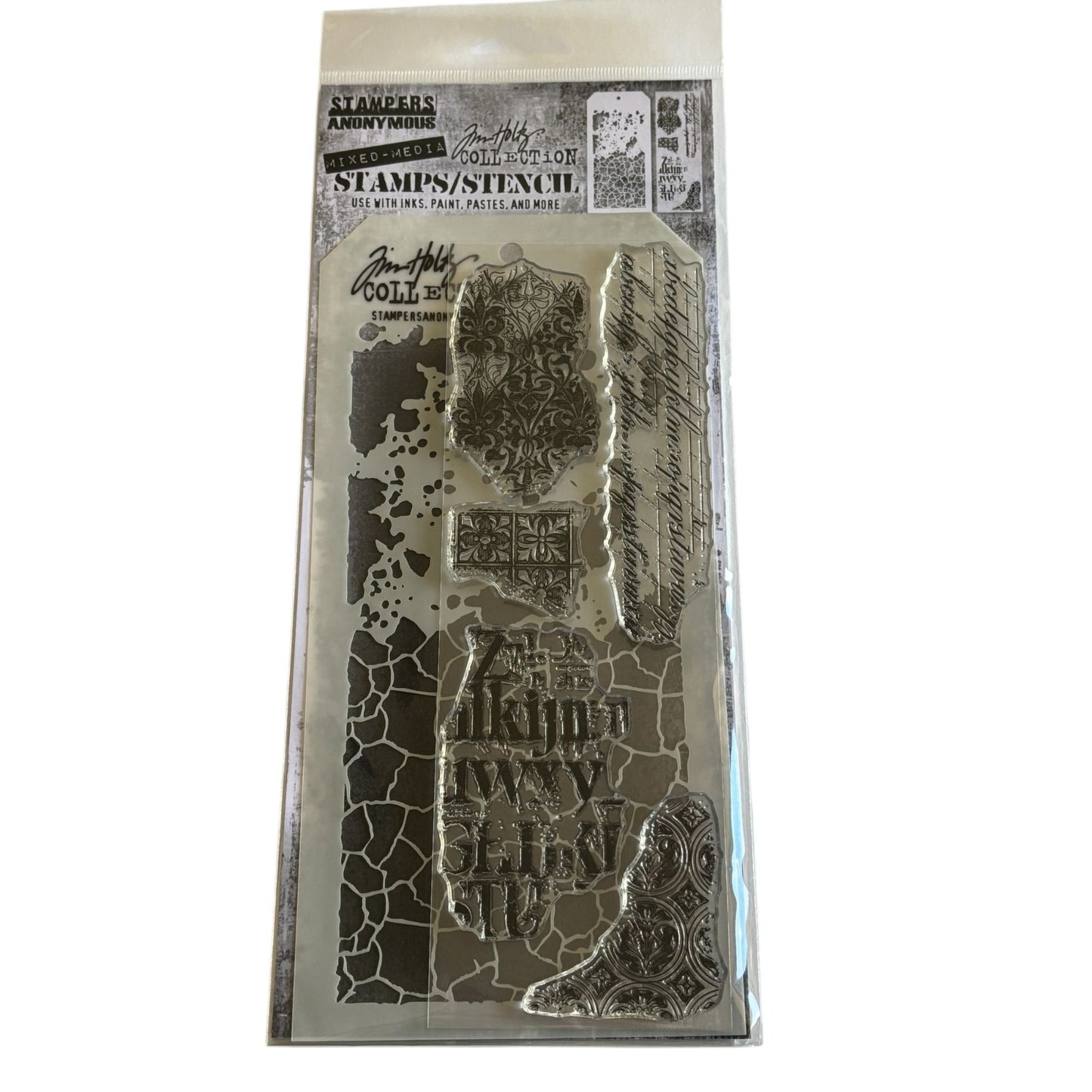Stampers Anonymous Tim Holtz Mixed Media Clear Stamps Stencil Set Safari Print