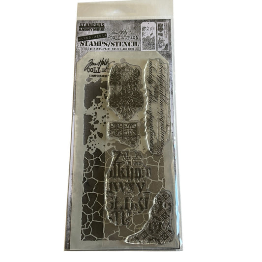 Stampers Anonymous Tim Holtz Mixed Media Clear Stamps Stencil Set Safari Print