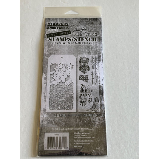 Stampers Anonymous Tim Holtz Mixed Media Clear Stamps Stencil Set Safari Print