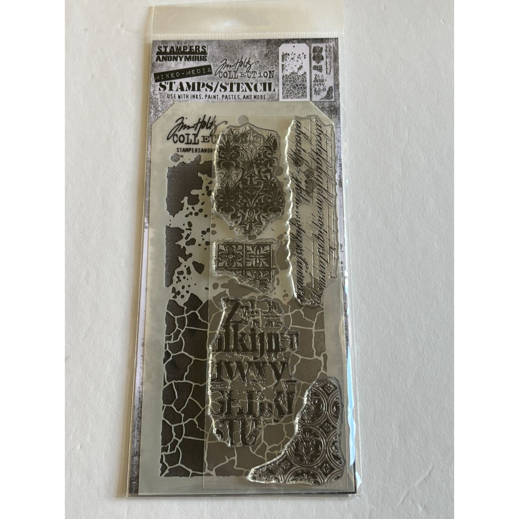 Stampers Anonymous Tim Holtz Mixed Media Clear Stamps Stencil Set Safari Print