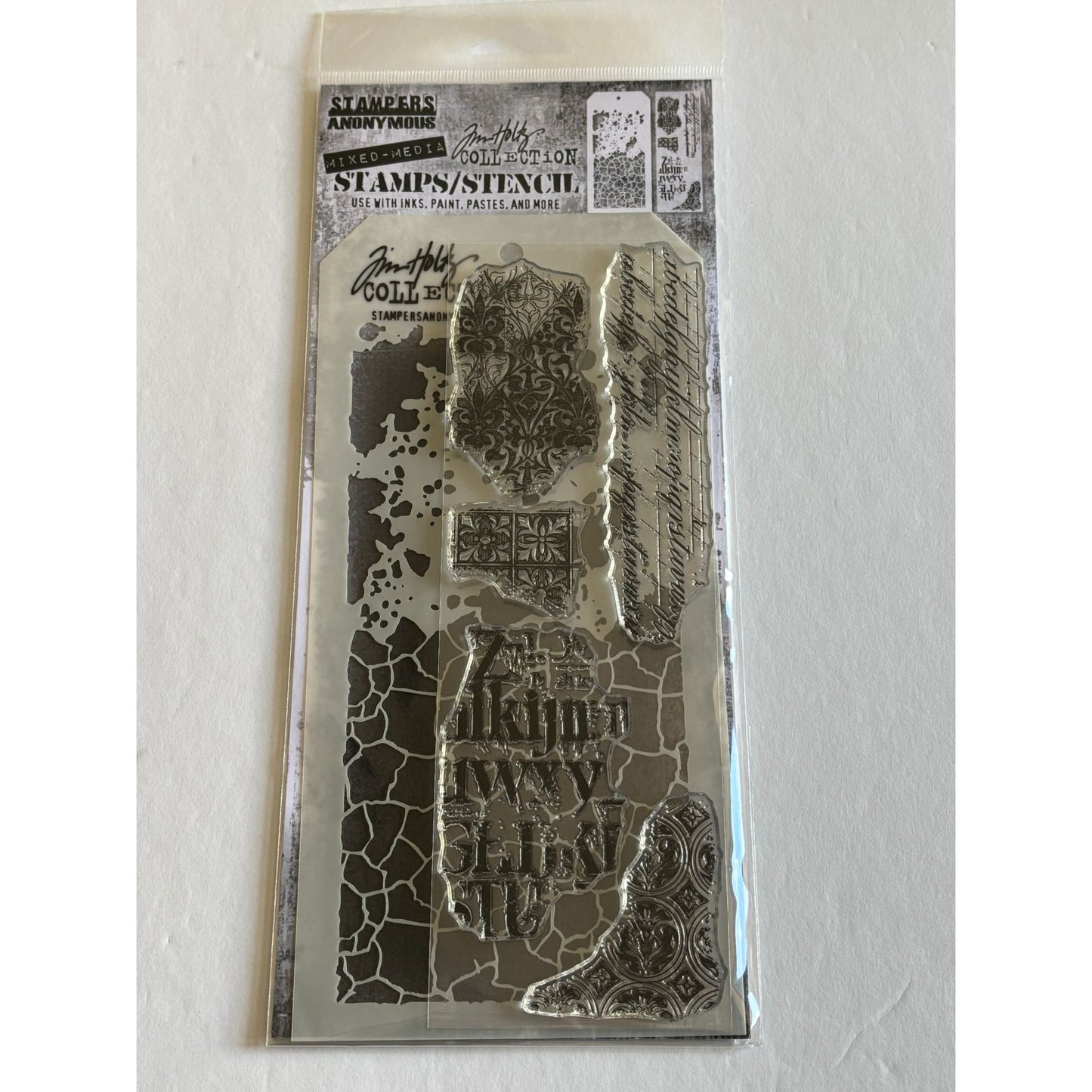 Stampers Anonymous Tim Holtz Mixed Media Clear Stamps Stencil Set Safari Print