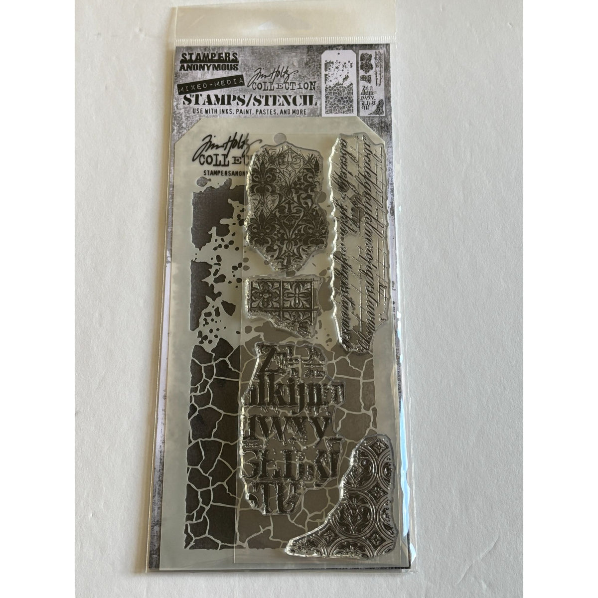 Stampers Anonymous Tim Holtz Mixed Media Clear Stamps Stencil Set Safari Print