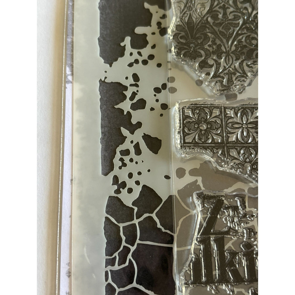 Stampers Anonymous Tim Holtz Mixed Media Clear Stamps Stencil Set Safari Print