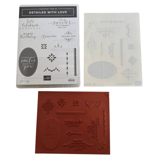 Stampin Up Clear Mount Rubber Stamp Set Detailed With Love Words Happy Birthday