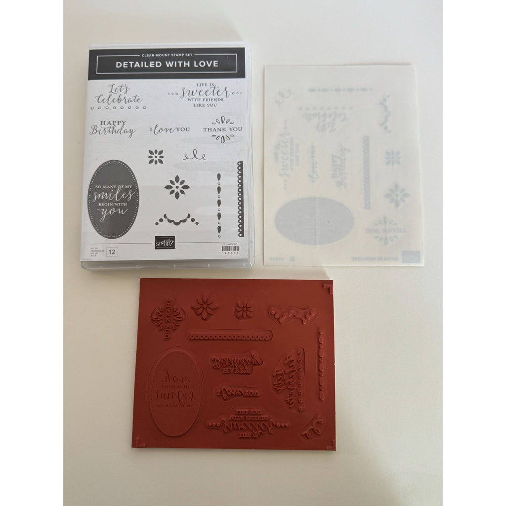 Stampin Up Clear Mount Rubber Stamp Set Detailed With Love Words Happy Birthday