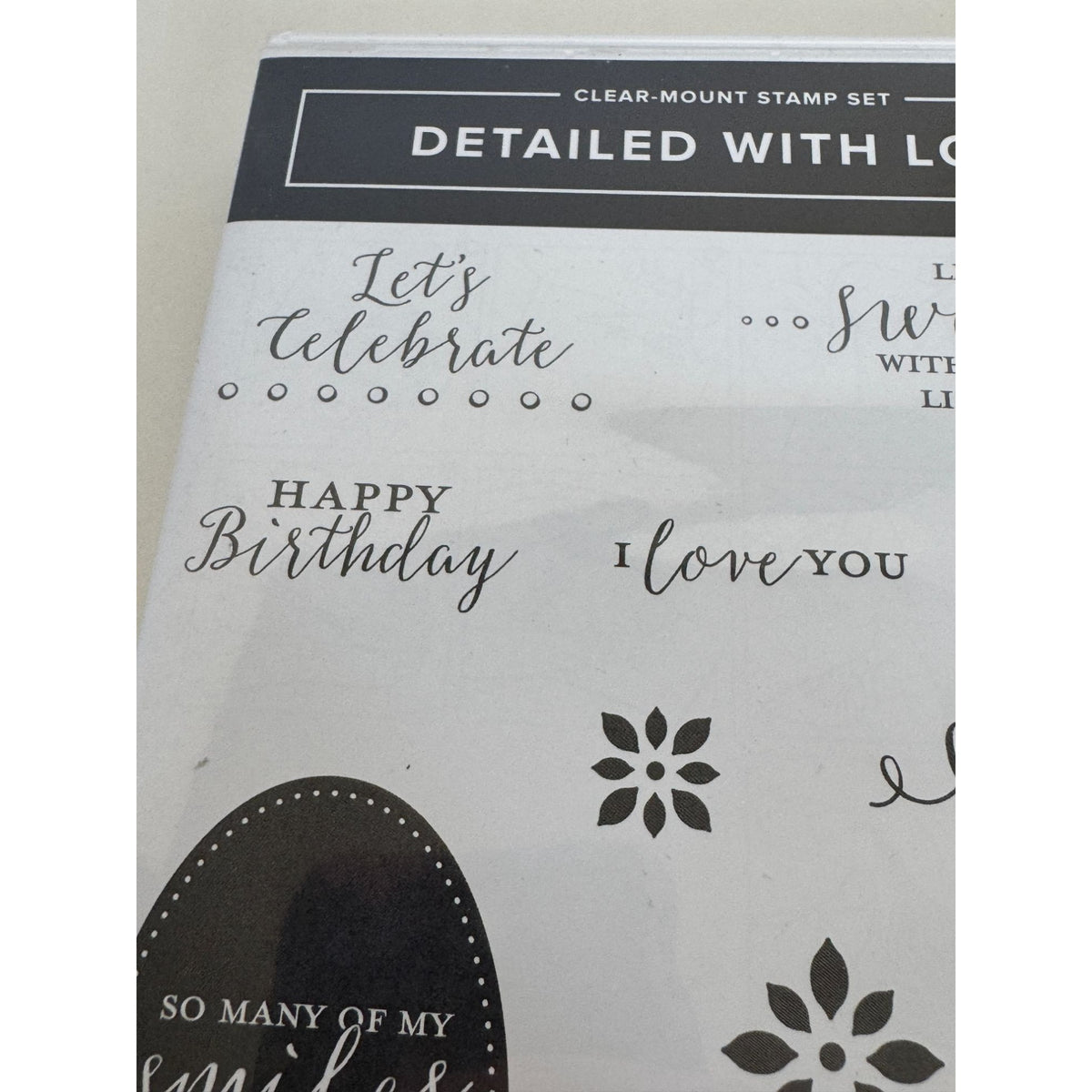 Stampin Up Clear Mount Rubber Stamp Set Detailed With Love Words Happy Birthday