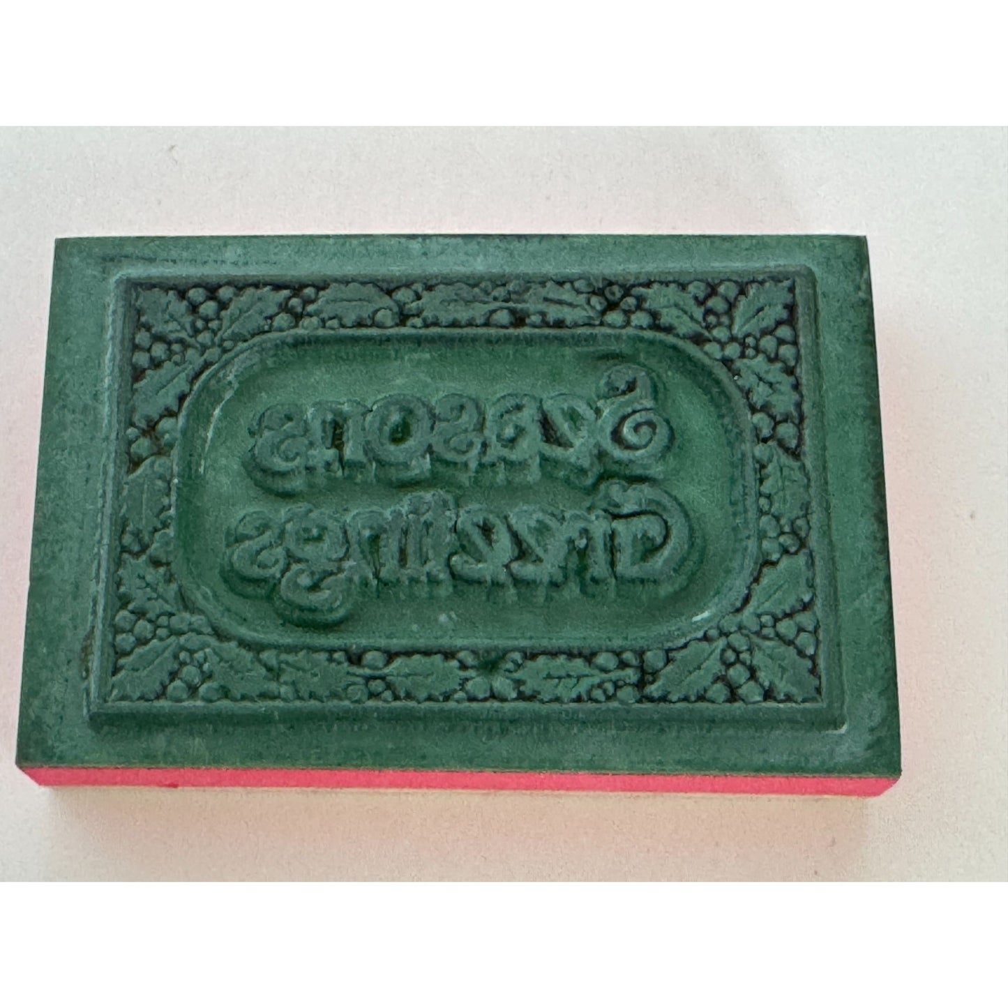 Seasons Greetings Wooden Rubber Stamp With Holly Design Christmas Card Making