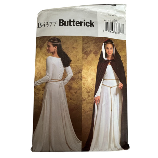 Butterick Sewing Pattern B4377 Medieval Dress Floor Length Cape Costume 6-12 Uncut Renaissance Festival