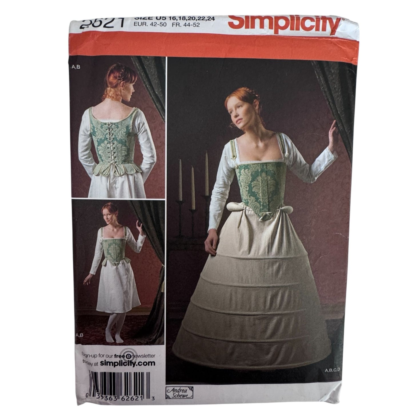 Simplicity Sewing Pattern 2621 Costume Undergarments 16th Century Corset Hoop Skirt Shift 16-24 Uncut