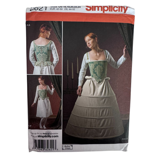 Simplicity Sewing Pattern 2621 Costume Undergarments 16th Century Corset Hoop Skirt Shift 16-24 Uncut