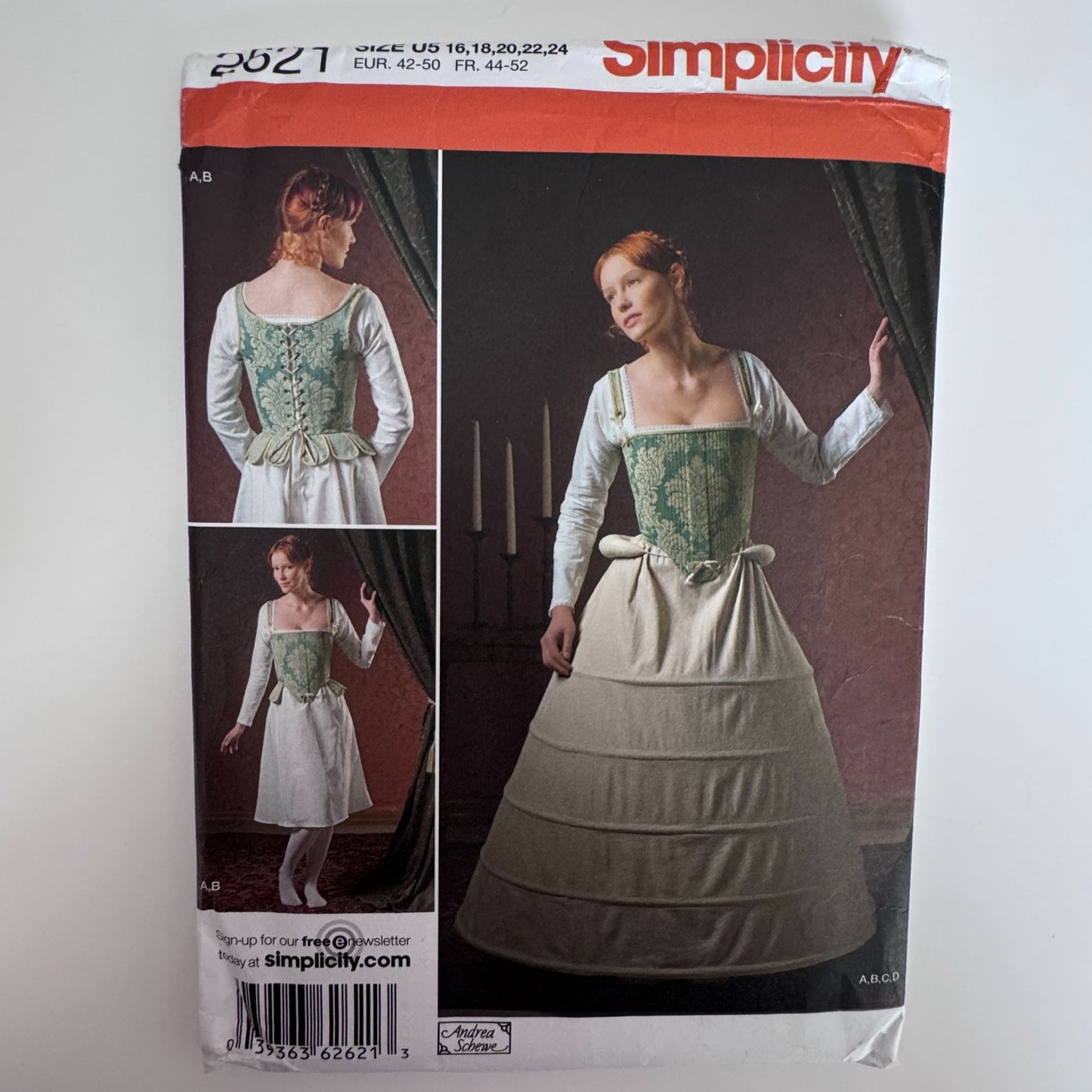 Simplicity Sewing Pattern 2621 Costume Undergarments 16th Century Corset Hoop Skirt Shift 16-24 Uncut
