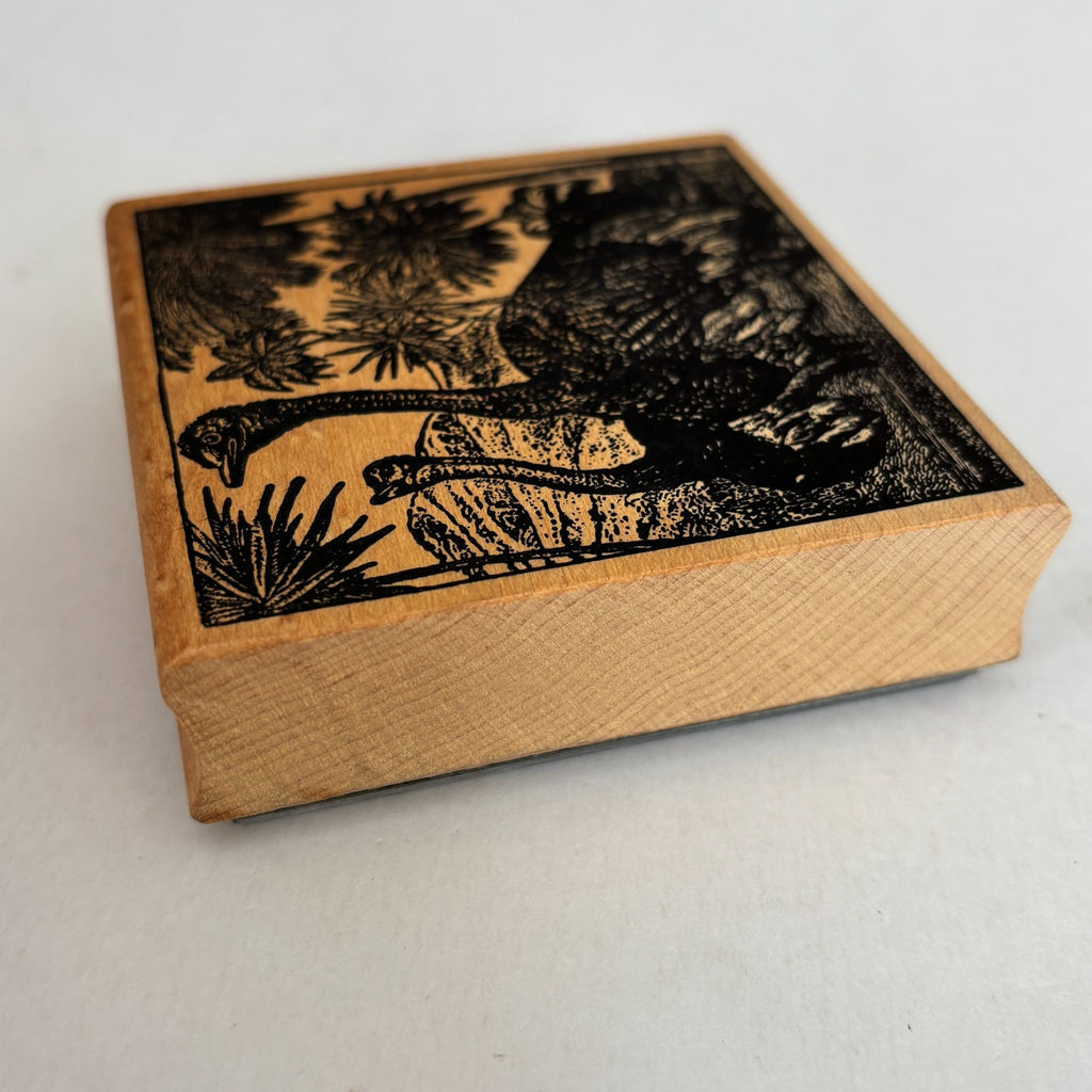 Magenta Rubber Stamp Ostrich Safari Scene Wildlife Palm Trees Animal Emu Wooden