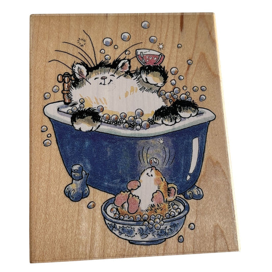 Penny Black Rubber Stamp Its Your Day Bubble Bath Cat Mouse Relax Whimsy Friends