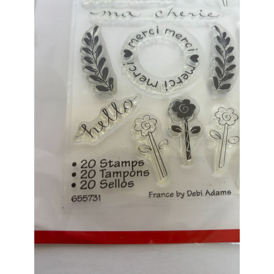 Sizzix Photopolymer Clear Stamps Paris France Merci Eiffel Tower Bonjour Words