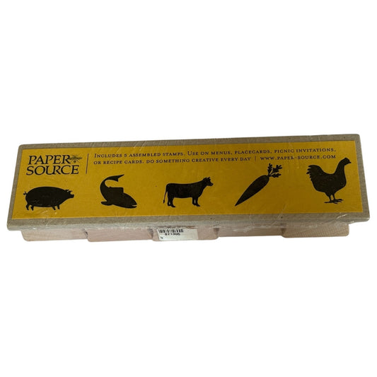 Paper Source Rubber Stamps Set Menu Chicken Pig Fish Cow Carrot Recipe Cards New