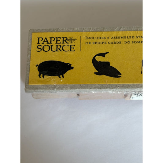Paper Source Rubber Stamps Set Menu Chicken Pig Fish Cow Carrot Recipe Cards New