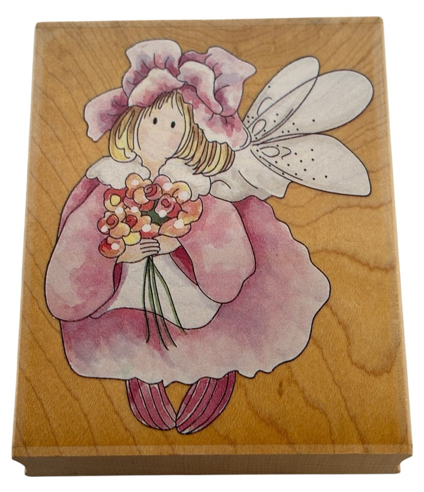 Stamps Happen Wood Rubber Stamp Fairy Design Camellia Floral Bouquet Card Making
