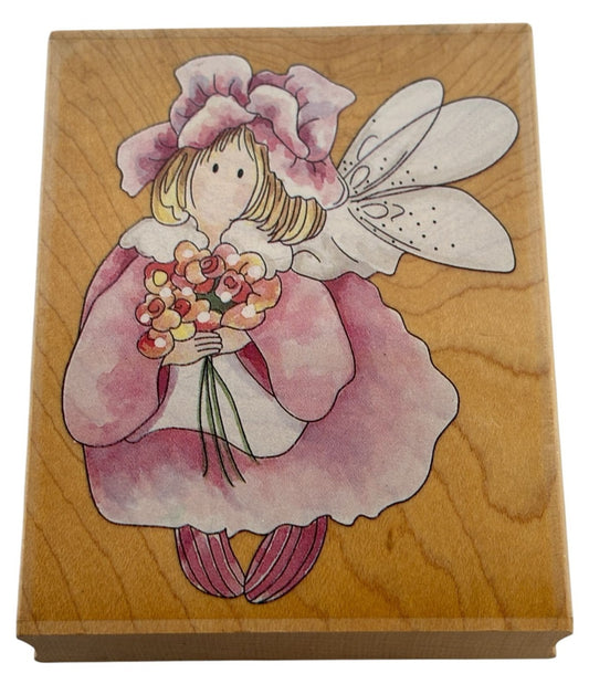 Stamps Happen Wood Rubber Stamp Fairy Design Camellia Floral Bouquet Card Making