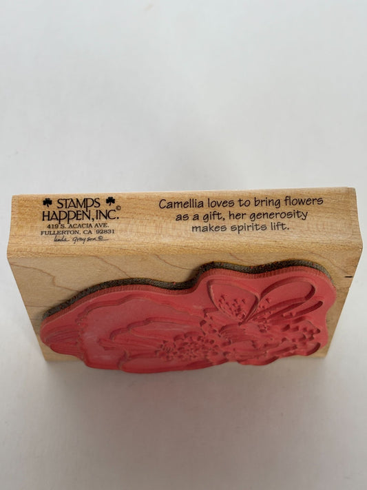 Stamps Happen Wood Rubber Stamp Fairy Design Camellia Floral Bouquet Card Making