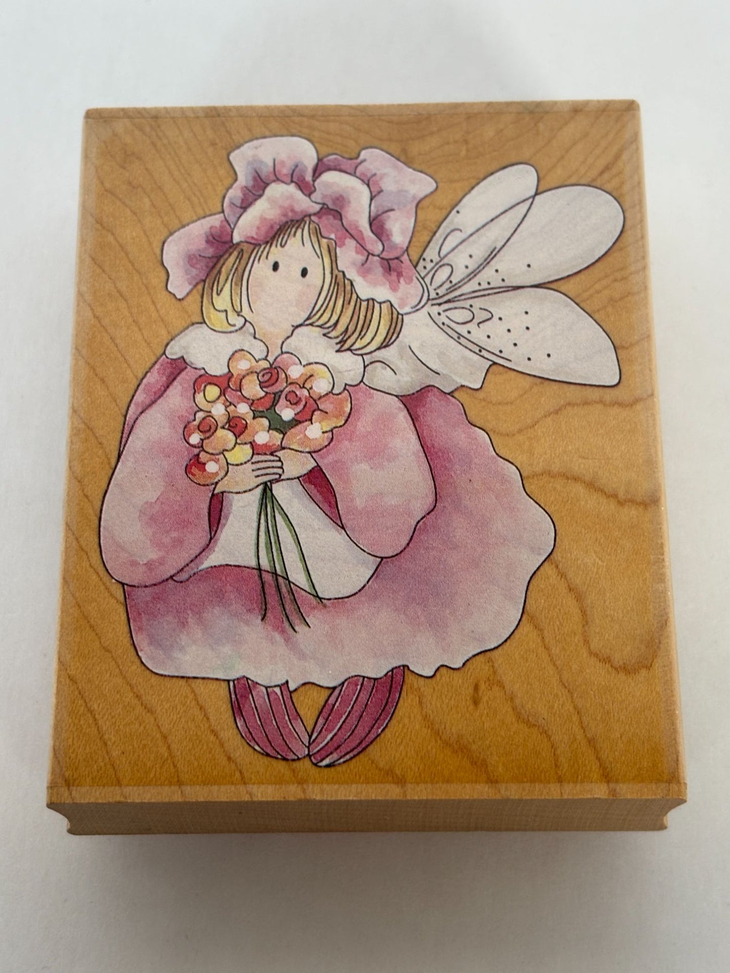 Stamps Happen Wood Rubber Stamp Fairy Design Camellia Floral Bouquet Card Making