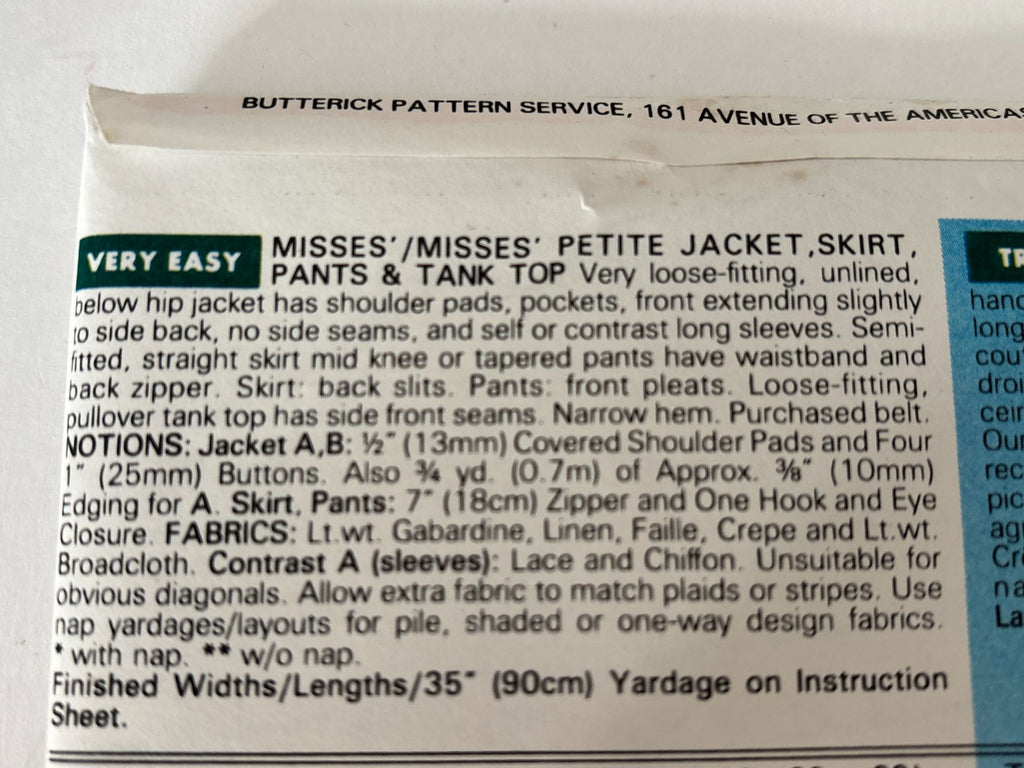 Butterick Sewing Pattern 6648 Jacket Skirt Suit Pants 90s Coastal Uncut 12 14 16