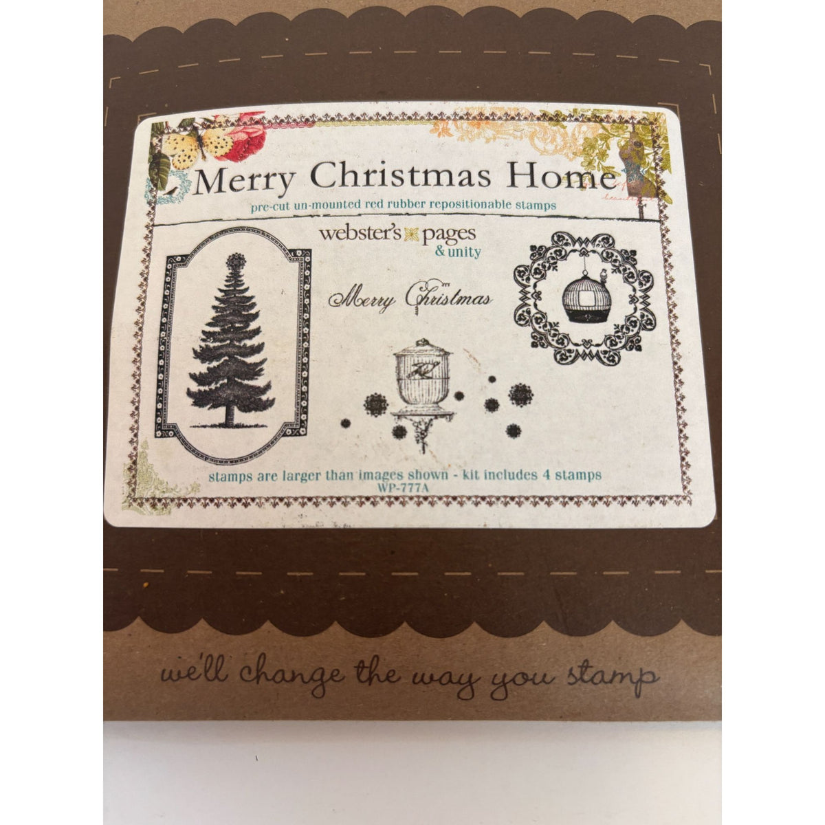 Unity Stamp Company Rubber Stamps Set Merry Christmas Home Birdcage Bird Holiday