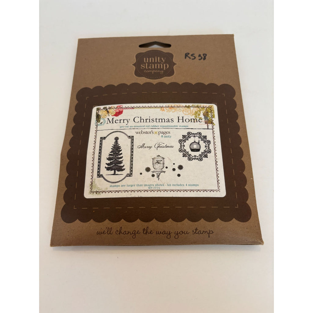 Unity Stamp Company Rubber Stamps Set Merry Christmas Home Birdcage Bird Holiday