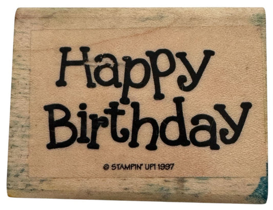 Stampin Up Rubber Stamp Happy Birthday Card Making Words Sentiment Wood Mounted