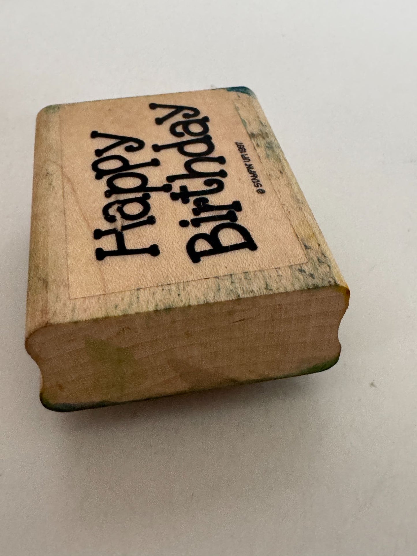 Stampin Up Rubber Stamp Happy Birthday Card Making Words Sentiment Wood Mounted
