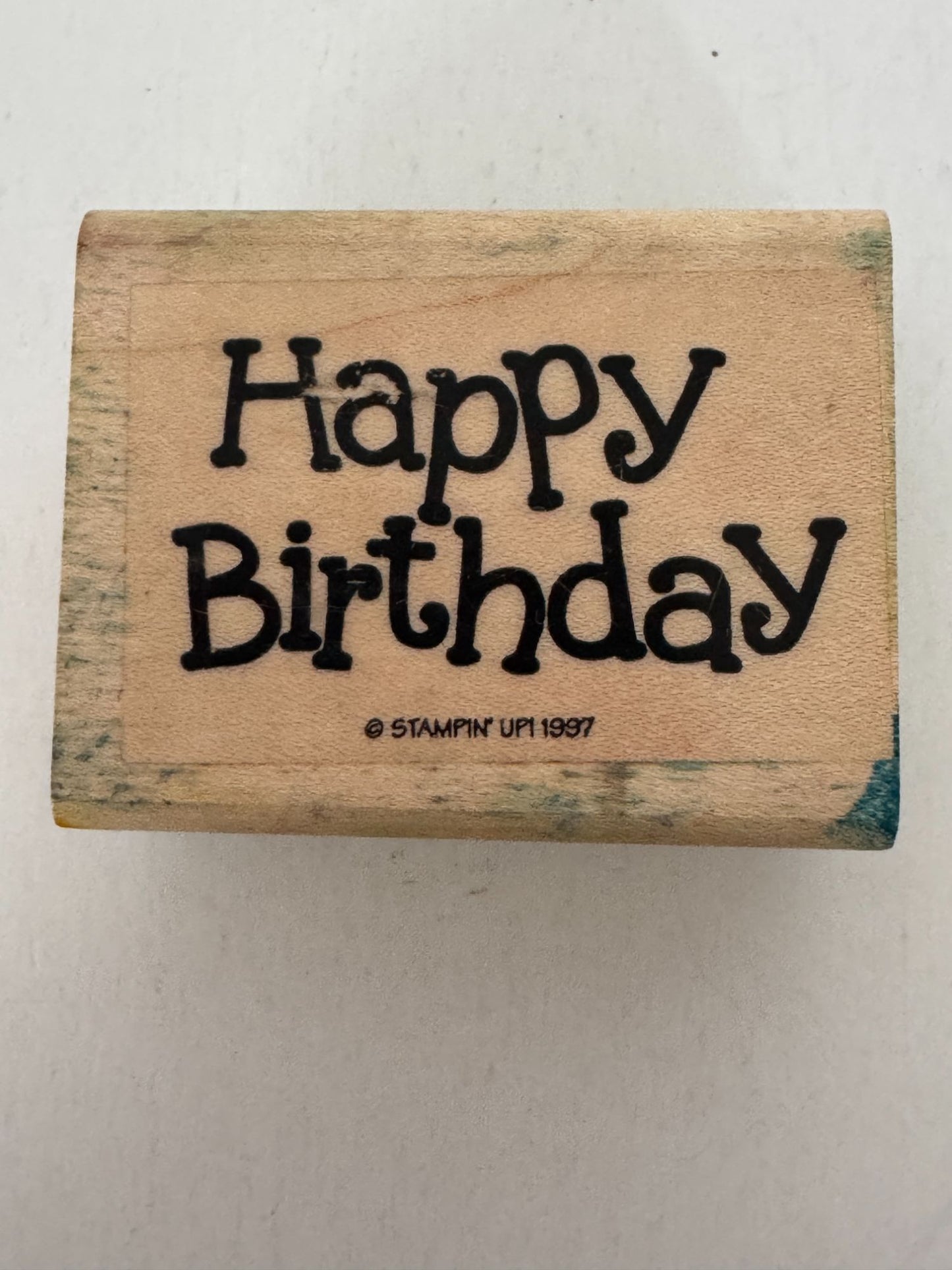 Stampin Up Rubber Stamp Happy Birthday Card Making Words Sentiment Wood Mounted