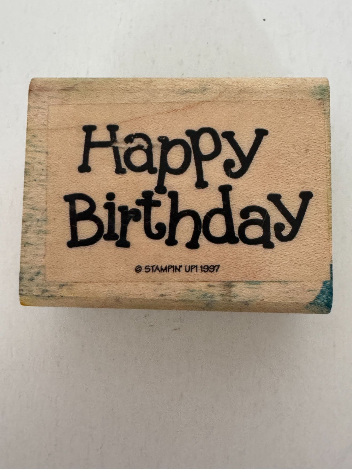 Stampin Up Rubber Stamp Happy Birthday Card Making Words Sentiment Wood Mounted
