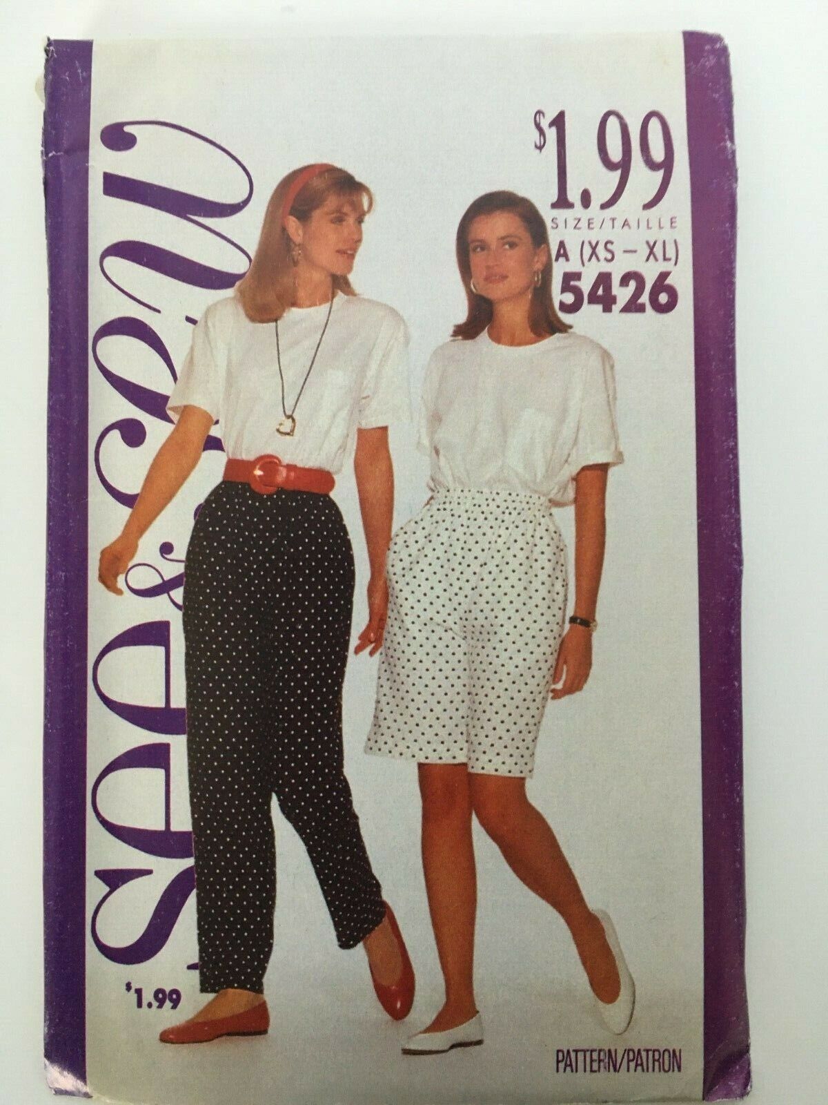 Butterick Sewing Pattern 5426 High Waist Pants Shorts Easy Summer 1990s 6-22 UC