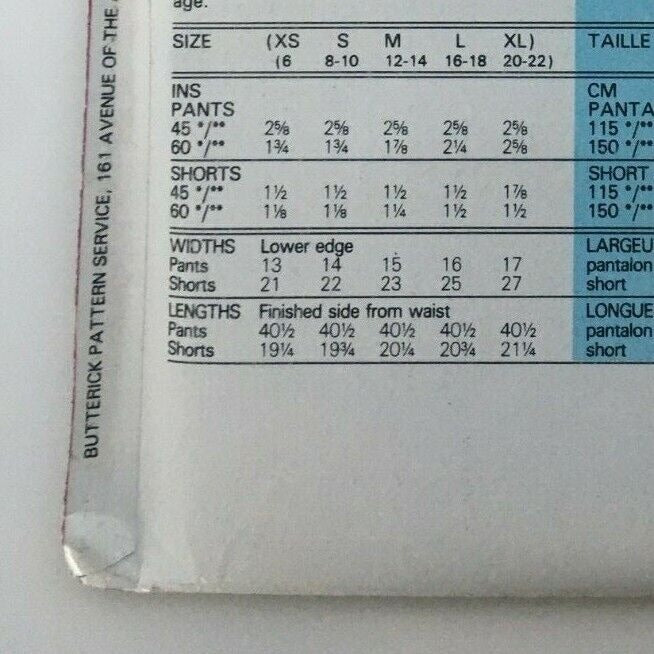 Butterick Sewing Pattern 5426 High Waist Pants Shorts Easy Summer 1990s 6-22 UC
