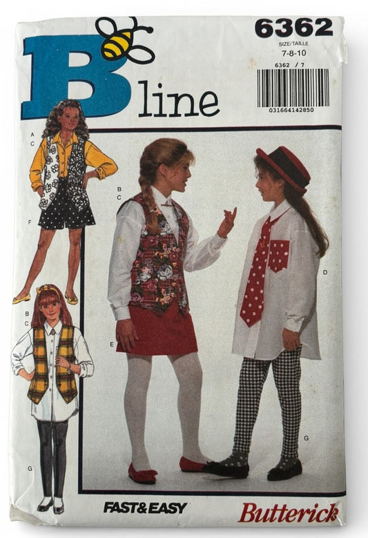 Butterick Sewing Pattern 6362: Girls' Vest, Shirt, Skirt, Shorts, Leggings and Tie
