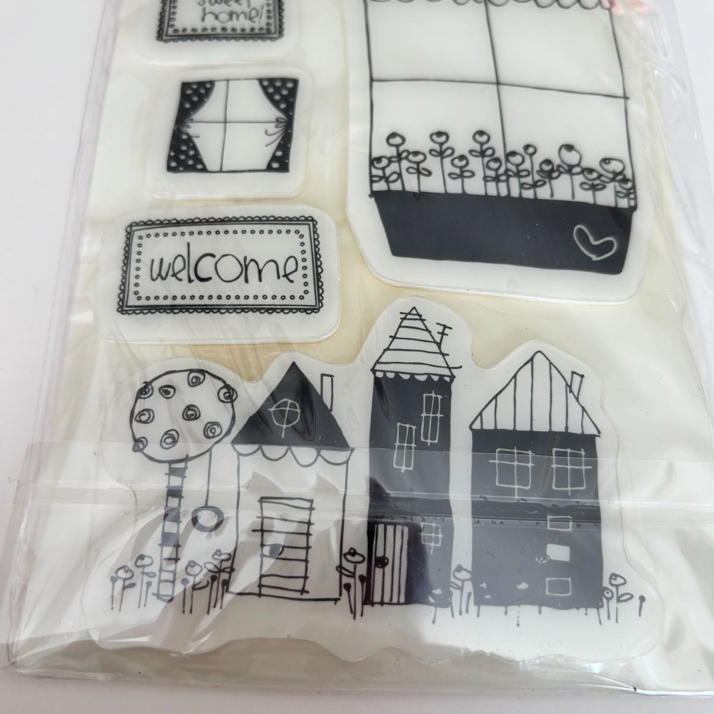 Heidi Grace Rubber Cling Stamps Set Home Sweet Home Phrase Real Estate Window Sill Neighborhood