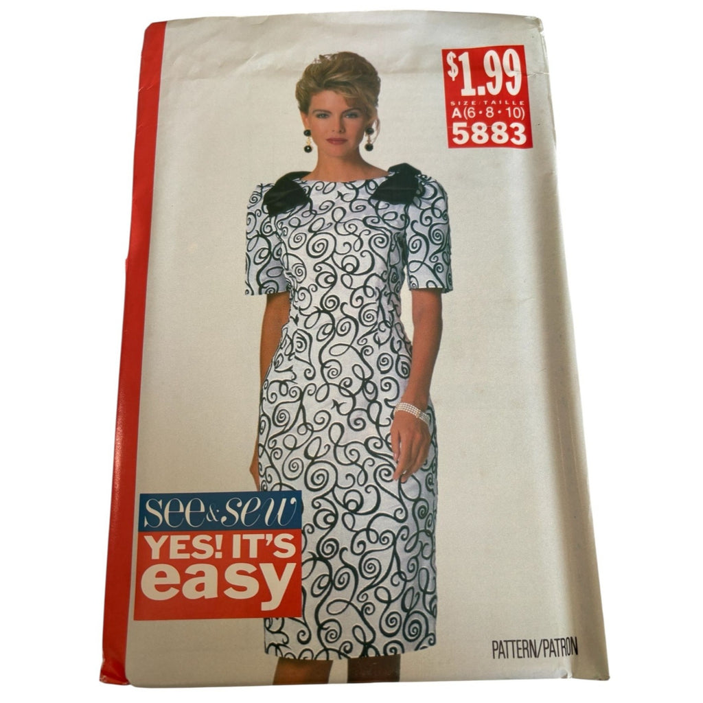 Butterick Sewing Pattern 5883 Sheath Dress Modest Easy Career 6 8 10 Uncut