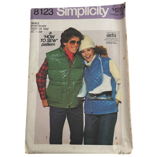Simplicity Sewing Pattern 8123 Quilted Vests 1970s Outerwear Small Uncut Unisex