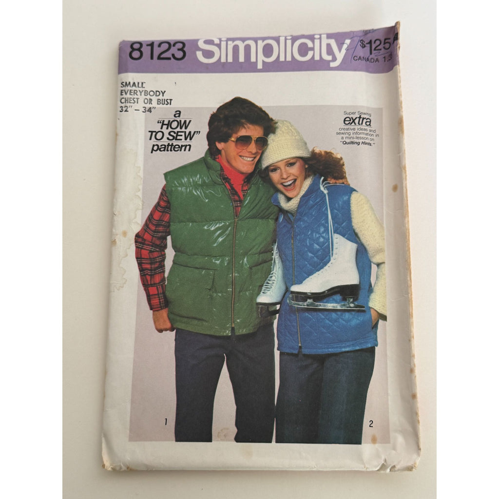 Simplicity Sewing Pattern 8123 Quilted Vests 1970s Outerwear Small Uncut Unisex