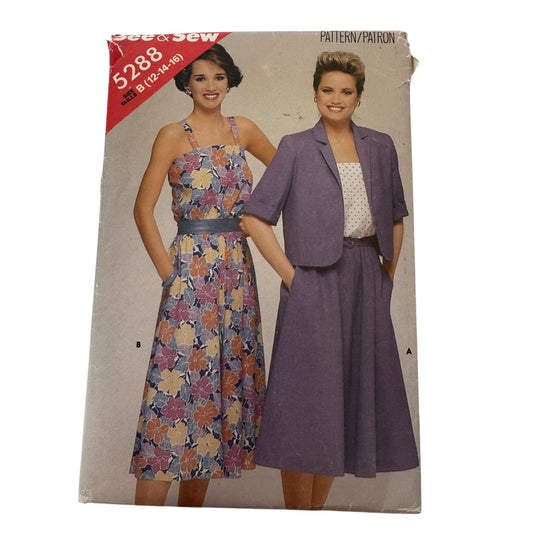Butterick See and Sew Sewing Pattern 5288 Jacket Dress Set 12 14 16 Vintage UC