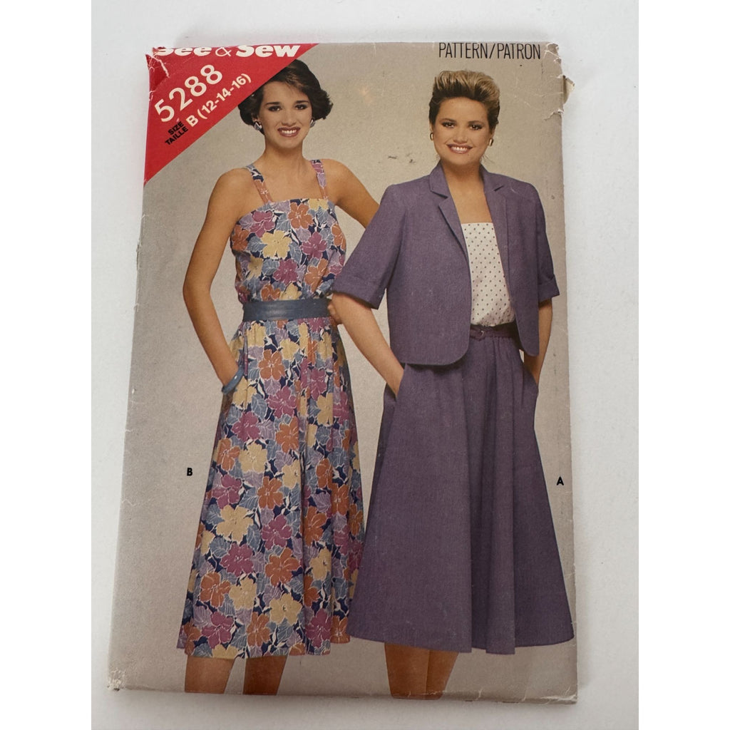 Butterick See and Sew Sewing Pattern 5288 Jacket Dress Set 12 14 16 Vintage UC