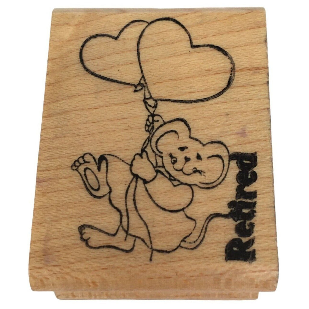 Retired Touche Wood Rubber Stamp Mouse With Heart Balloons Love Card Making